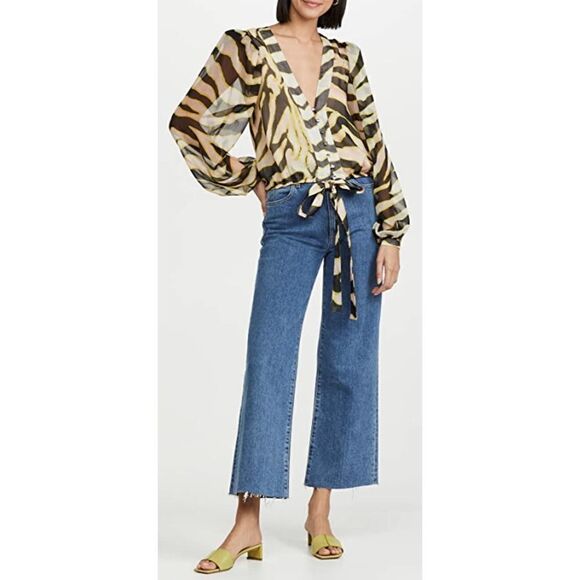 LE SUPERBE Get Ready Zebra Blouse White Black Stripe Tie Top XS 2 - Picture 1 of 6